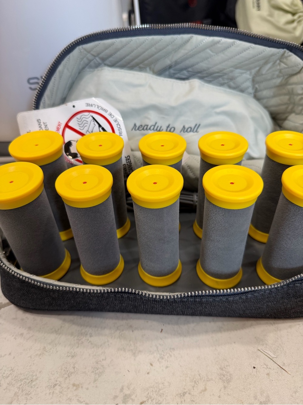 Drybar Yellow & Gray Travel Hair Roller Set with Organizer